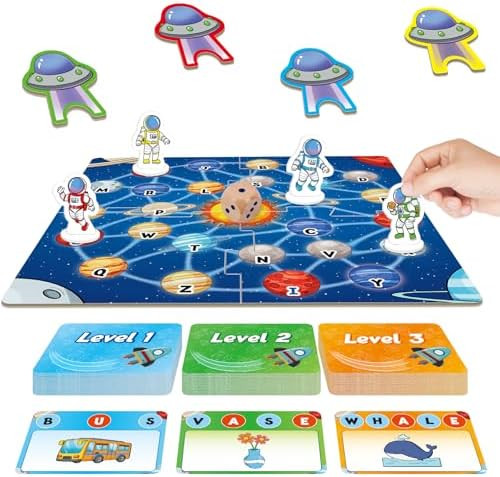 Broytain Letter Phonics Board Game For Kids,Educational Learning Word Board Games For Boys And Girls,Reading And Spelling Word Games Ages 4 5 6,Classroom Travel Indoor Outdoor Family Games