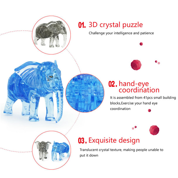 Btyyihex 3D Crystal Elephant Puzzle, Crystal Puzzle Brainteasers For Puzzlers Ages 16 And Up, 41Pcs(Blue)