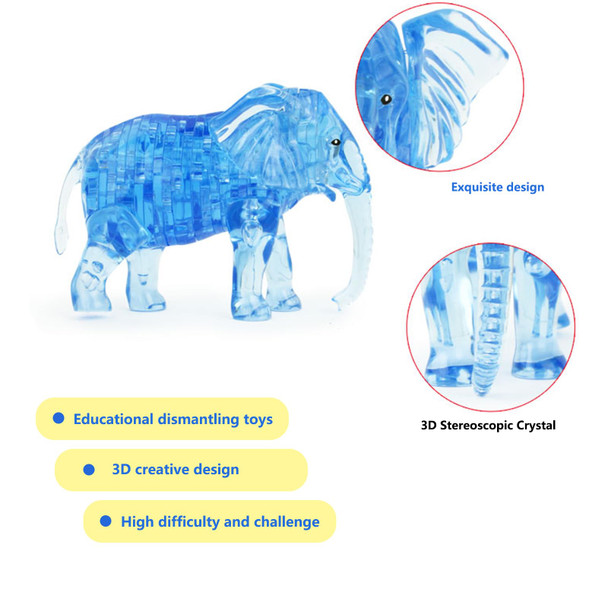 Btyyihex 3D Crystal Elephant Puzzle, Crystal Puzzle Brainteasers For Puzzlers Ages 16 And Up, 41Pcs(Blue)