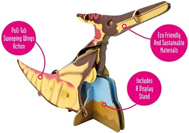 Build Your Own Moving Pteranodon - Pull Tab Flapping Wing Action - Eco Friendly Cardboard Craft Kit - Ages 8+