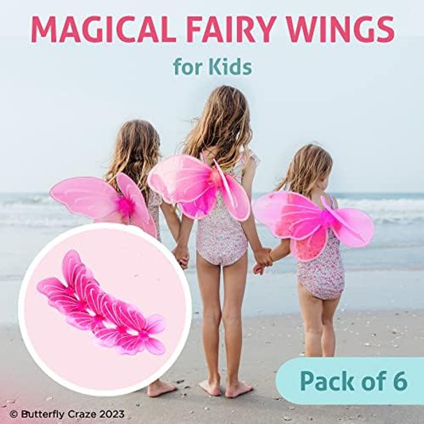Butterfly Craze Butterfly Craze Fairy Wings For Girls - Pack Of 6 Hot Pink Nylon Wings - Adjustable Straps & Glitter Accents - Kids Dress-Up Party Favors & Butterfly Costume Accessory Butterfly Craze Butterfly Craze Fairy Wings For Girls - Pack Of 6 Hot Pink Nylon Wings - Adjustable Straps & Glitter Accents - Kids Dress-Up Party Favors & Butterfly Costume Accessory