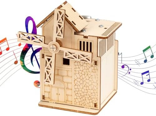 Cyazoo3D Wooden Puzzle For Adults-Diy Windmill Model Kits With Music Can Be Turned -Brain Teaser Puzzles Music Box -Unique For Kids Friends On Birthday/Christmas Day