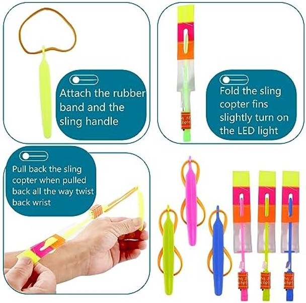 Cagemoga 104 Pcs Led Flying Toy Includes 52Pcs Light Up Arrow Helicopter And 52Pcs Flying Slingshot For Kids Summer Outdoor Games Birthdays Children'S Day Christmas Party Favors
