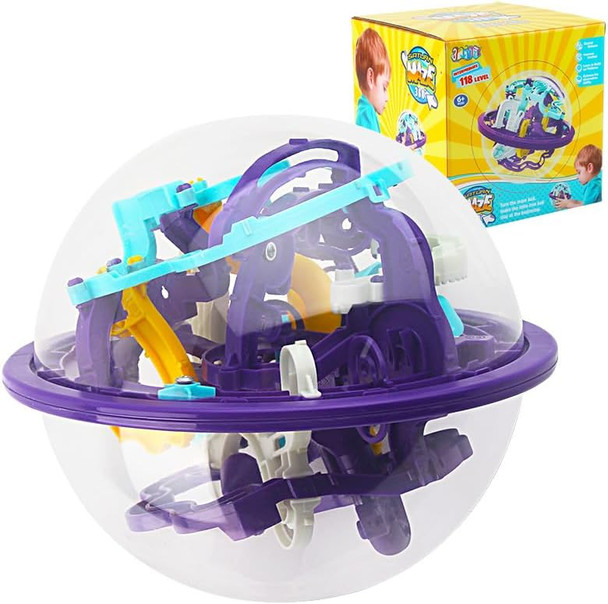Carlerait Maze Ball, 3D Interactive Maze Sphere Game (16Cm,6.3’’) With 118 Obstacles Labyrinth Puzzle Ball Kids Education Toys Magical Brain Teasers Boy s