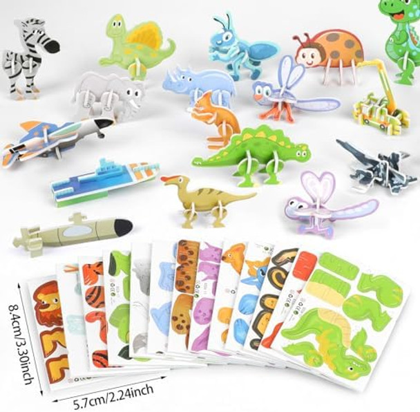 Ccinee 100 Pcs Educational 3D Cartoon Puzzle Toys For Kids,3D Animal Dinosaur Airplane Insect Learning Educational Montessori Toys Paper Puzzle Game For Diy Crafts Birthday s