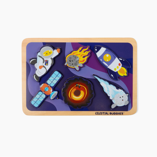 Celestial Buddies Celestial Buddies Journey Into Space – Chunky Wooden Toddler Puzzle, 12X8 Inch – Educational Space Puzzle For Early Science & Astronomy Exploration - Stem Learning