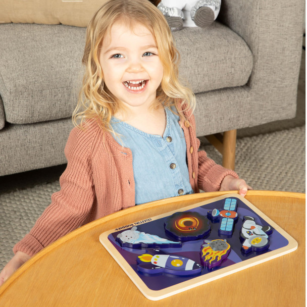 Celestial Buddies Celestial Buddies Journey Into Space – Chunky Wooden Toddler Puzzle, 12X8 Inch – Educational Space Puzzle For Early Science & Astronomy Exploration - Stem Learning