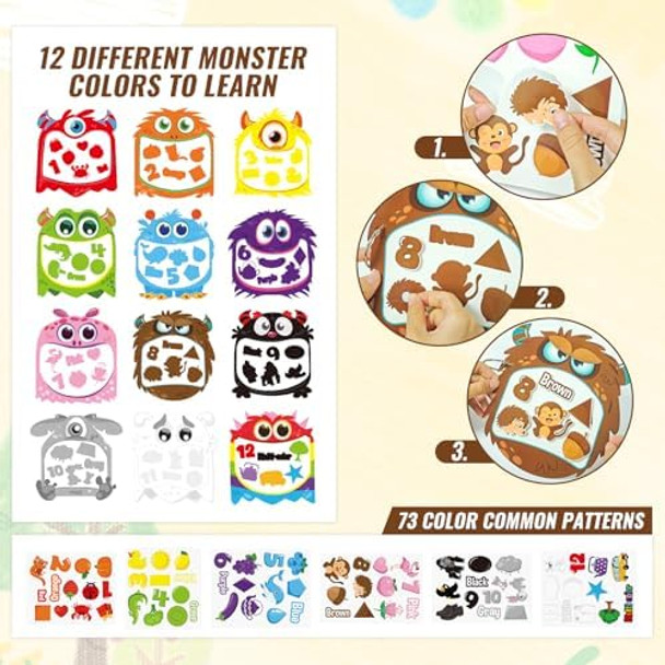 Cinrobiye 12 Sets Color Sorting Felt Board，Montessori Monster Matching Game Preschool Matching Activities For Home School Autism Activities Calm Down