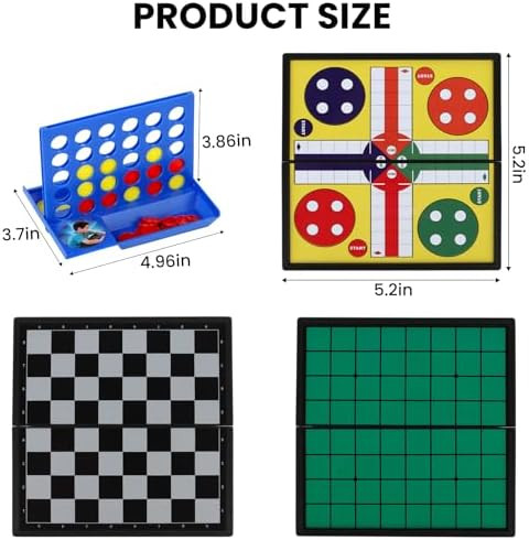 Colorgo 5 In 1 Mini Magnetic Board Travel Games Set With 4 Foldable Chess Boards And 5 Sets Of Chess Pieces, Checkers Games With Storage Bag, Small Board Games For Road Trip, Camping, Party
