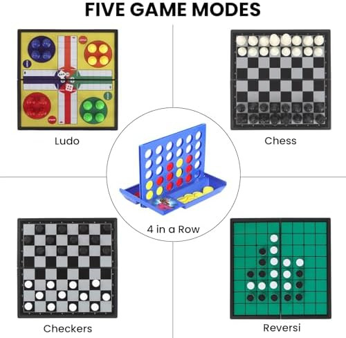 Colorgo 5 In 1 Mini Magnetic Board Travel Games Set With 4 Foldable Chess Boards And 5 Sets Of Chess Pieces, Checkers Games With Storage Bag, Small Board Games For Road Trip, Camping, Party