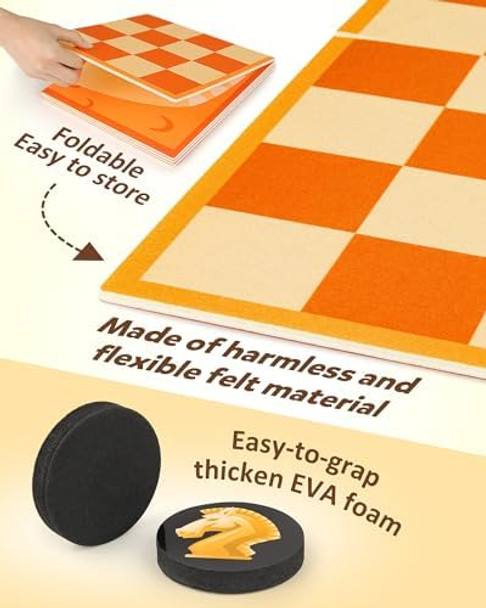 Coogam Chess And Checkers Board Game, 3-In-1 Tic Tac Toe Vintage Table Game With Mat, Lawn Party Favor Activity Indoor Outdoor Travel Toy For Family Play