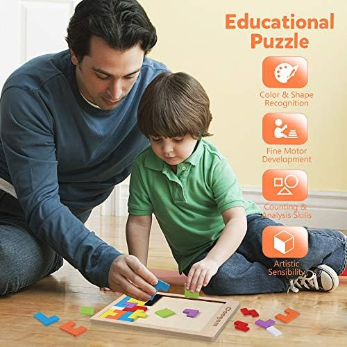 Coogam Wooden Blocks Puzzle Brain Teasers Toy Tangram Jigsaw Intelligence Colorful 3D Russian Blocks Game Stem Montessori Educational For Kids (40 Pcs)