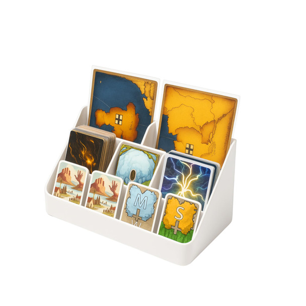 Crimitidex American-Style Board Game Card Rack 9-Compartment Plastic Deck Organizer For Board Games, Tcgs, And Rpgs (White)