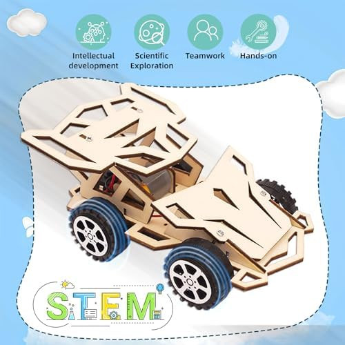 Cuqi Stem Projects For Kids Ages 8-12, 2 In 1 Stem Kits For Kids, 3D Wooden Puzzles, Science Experiment Kits For Boys And Girls Age 8 9 10 11 12 13, Four Wheel Drive Car And Obstacle Avoidance Bomber