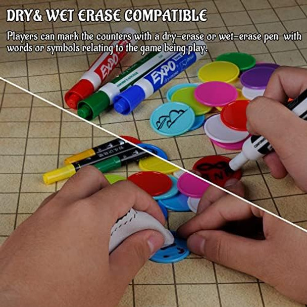 Czyy Dnd Wet & Dry Erase Tokens Set Of 100 Colorful Blank Counters - 1.5" Customizable & Reusable Game Discs For Dungeons & Dragons, Mtg, Bingo Clips And Any Tabletop Rpgs
