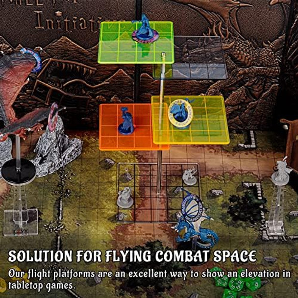 Czyy 3D Combat Risers Set Colored Acrylic Connected By Metal Pillars Flying Miniature Flight Stand With 1 Inch Squaregrid Great Wargame Space For D&D And Other Tabletop Rpg