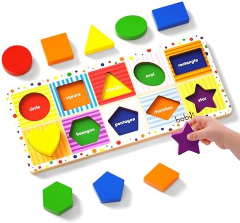 D Dailyfunn Wooden Geometric Shape Puzzle (10 Pcs) Toddler Puzzles For Ages 1-3 Years Old 12-18-24 Months