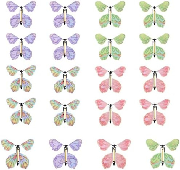 Dimeho 20 Pcs Flying Butterfly Toys, Wind Up Flying Butterfly Surprise Card In The Book Colorful Rubber Band Powered s Butterfly Fairy Flying Toy Christmas Wedding Birthday Surprise s