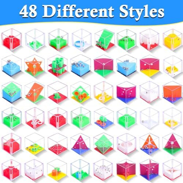 Dyrfolm 48 Pcs Brain Teaser Puzzles For Kids,Mini Maze Puzzle Cubes,Assorted 3D Brain Teaser Puzzle Cubes,Mini Fidget Puzzle Box,Balance Iq Maze Cube Game Party Favor Games Challenge Decompression