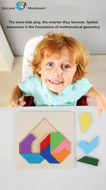 Eduland Montessori Montessori Practical Life Sensorial Wooden Puzzle Double Sided Blocks Geometric Tangram Brain Teasers Jigsaw 3D Logic Iq Game Colorful Shape Pattern Montessori Stem Educational Toys For All Age