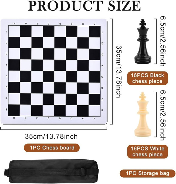 Emvanv Portable Chess & Checkers Set, 35Cm Tournament Chess Mat With Chess & Storage Bag, Chess Rollable Chessboard, Roll Up Chess Board Travel Chess Sets(Size:35Cm)