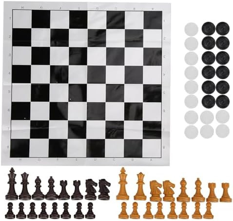Equlup Plastic 2 In 1 Checkerboard Set, 25X25Cm/9.8X9.8In Chessboard With 56Pcs Chess Piece Chess Draughts Set Checkers Travel Board Games Set For Beginner