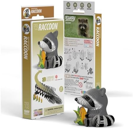 Eugy Raccoon 3D Puzzle - 46 Piece Eco-Friendly Educational Toy Puzzle For Boys, Girls & Kids Ages 6+