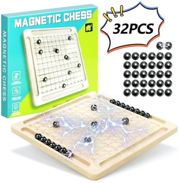 Excitent Magnetic Game With 32Pcs Magnetic Chess Pieces, Portable Travel Board Game For Kids & Adults, Family Strategy Game For 2-4 Players