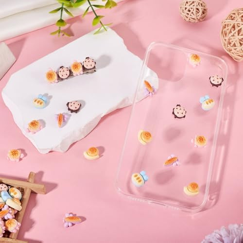 Fashewelry 50Pcs Resin Bread Cabochons Miniature Food Turtle Snail Ladybug Dragonfly Flatback Fake Breads Tiny Home Dollhouse Accessories For Tea Party Decorations Crafts