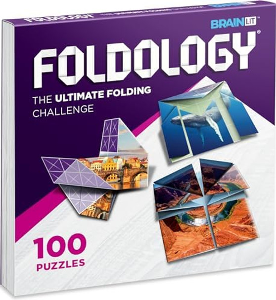 Foldology - The Origami Puzzle Game Brain Teasers For Tweens, Teens & Adults Travel Game, Hands-On Stem Toy, Stocking Stuffer, For Ages 10+ Fold The Paper, Complete The Picture 100 Puzzles