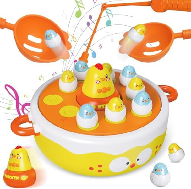Fortitrust 4 In 1 Toys For Ages 5-7, Bounce And Catch Chicken Games, Rotating Board Games For Kids 4-6, Fishing Game Magnetic,Toddler Toys Bowling, Family Games For Kids And Adults