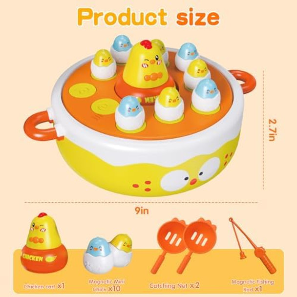 Fortitrust 4 In 1 Toys For Ages 5-7, Bounce And Catch Chicken Games, Rotating Board Games For Kids 4-6, Fishing Game Magnetic,Toddler Toys Bowling, Family Games For Kids And Adults