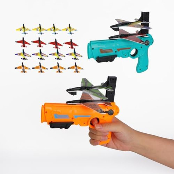 Ftingland 18 Pack Children'S Foam Airplane Launcher Foam Aircrafts Gun Hand-Thrown Catapult Aircraft Shooting Games For Kids 3-12 Outdoor Sport Activity Battery- Safe & Fun For Kids 6-8