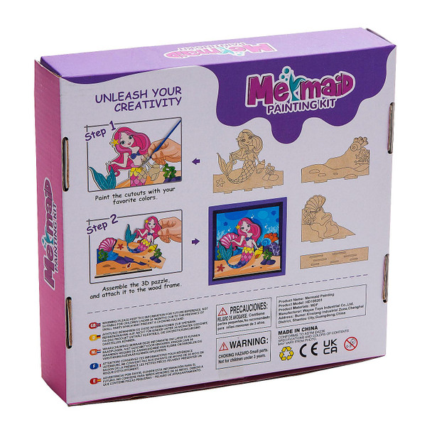 Fun Express 3D Diy Mermaid Wood Puzzle Painting Kit, All In One Kids Craft Kit, Holiday, Birthday And Everyday s, Great Creative Activity For Home And School