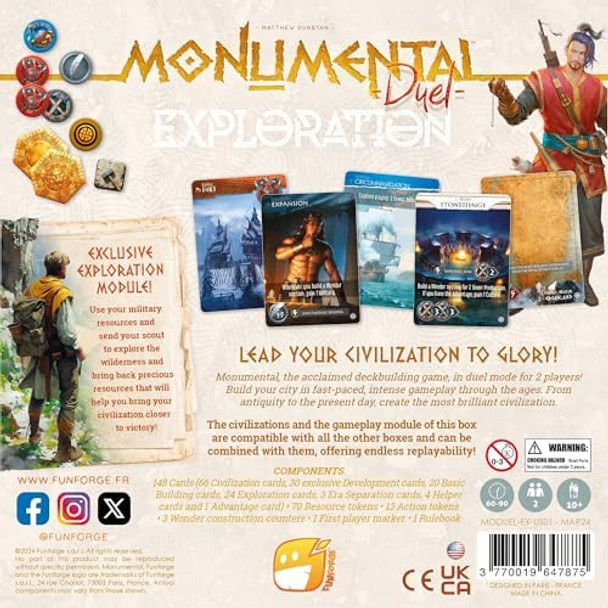 Funforge Monumental Duel - Exploration - Civilization Deck-Building Board Game, Strategy Game, Combine Or Standalone, Ages 10+, 2 Players, 60-90 Min