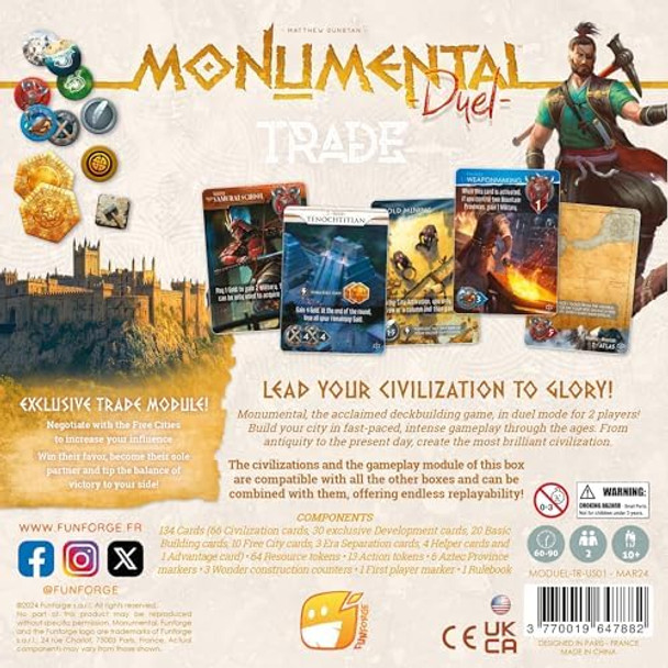 Funforge Monumental Duel - Trade - Civilization Deck-Building Board Game, Strategy Game, Combine Or Standalone, Ages 10+, 2 Players, 60-90 Min
