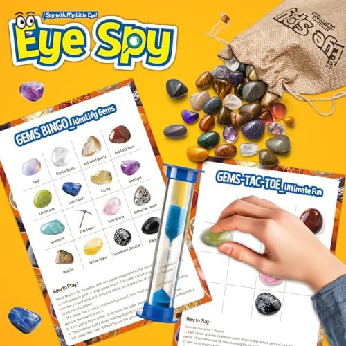 Gamerside Rocks For Kids - 150+ Rock Collection Gemstones For Kids, With Interactive Family Bingo Board Games, Educational Stem Learning Toys Science Kits For Boys & Girls Ages 6+