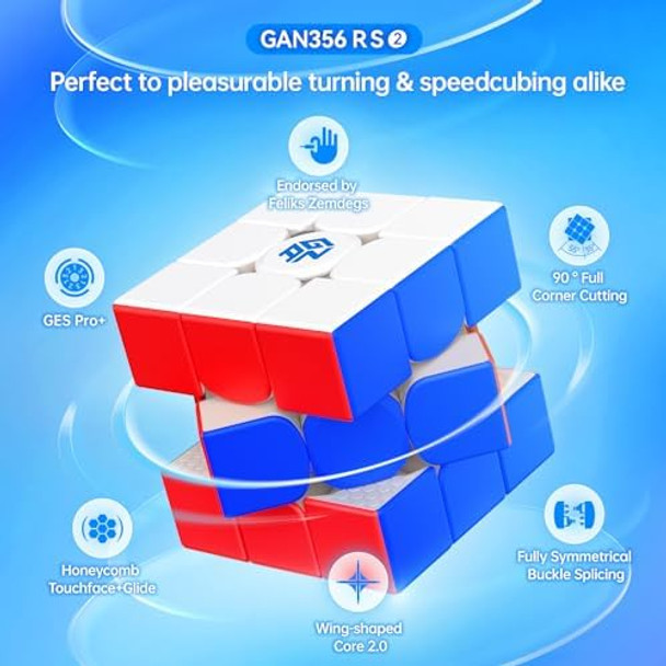 Gan 356 R S 2, 3X3 Speed Cube Gans Classic Non-Magnetic Magic Cube Stickerless Puzzle Practice Solving Wing-Shaped Core 2.0, 90° Corner Cutting, Tension Adjustable, 356Rs2