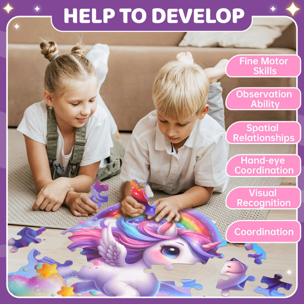 Hamiface 45 Pcs Unicorn Floor Puzzle For Kids Ages 3-6 Years Old- Large Toddler Puzzles Set, Educational Unicorn Activity Toys For 3 4 5 6 7 8 Girls Boys, Christmas Birthday Day s Ideas