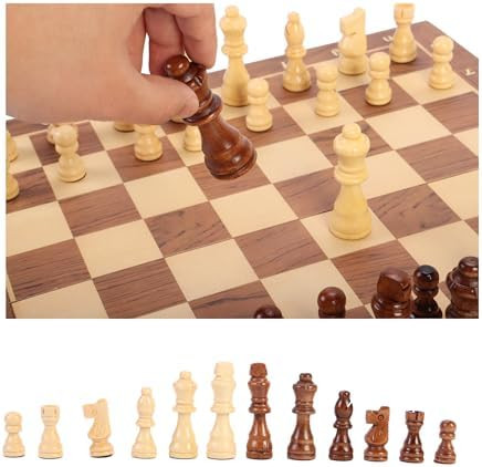 Hangexuberan Magnetic Chess Set, 15” X 15”, 2 Extra Queens, Folding Wooden With Magnetic Crafted Chess Pieces, Weighted Pieces Board Game Set With Storage Slot For Both Kids And Adults