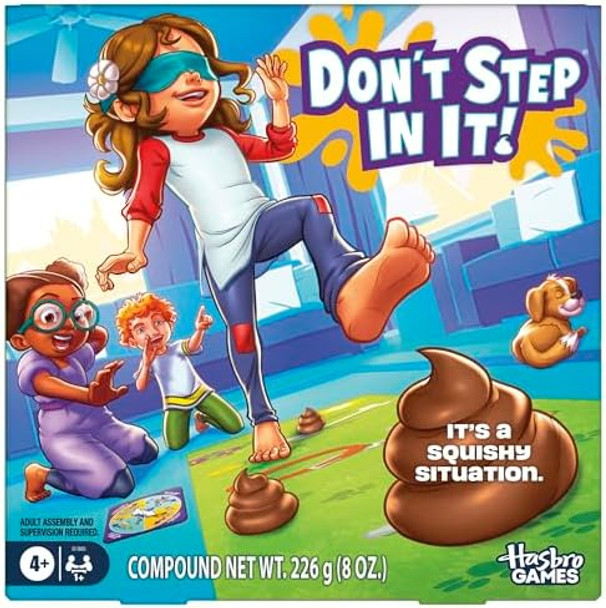 Hasbro Don'T Step In It Preschool Game I Blindfolded, Poop Party Game Spinner With 8 Fun Animal Moves Ages 4+ 1+ Players I Funny Kids Board Games