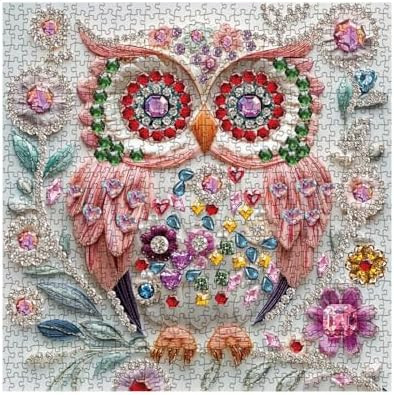 Ideabazar 3D Crystal Gem Owl Puzzles For Adults 1000 Pieces, Colorful Jewel Bird Flower Art Jigsaw Puzzles, Beautiful Diamond Animals Pretty Fantasy Puzzle