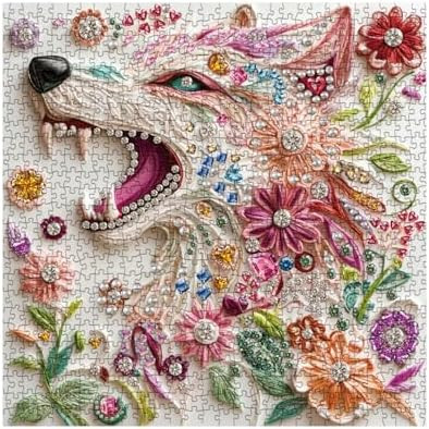 Ideabazar 3D Crystal Wolf Puzzles For Adults 1000 Pieces, Colorful Jewel Animals Jigsaw Puzzles, Beautiful Diamond Flower Fantasy Puzzle