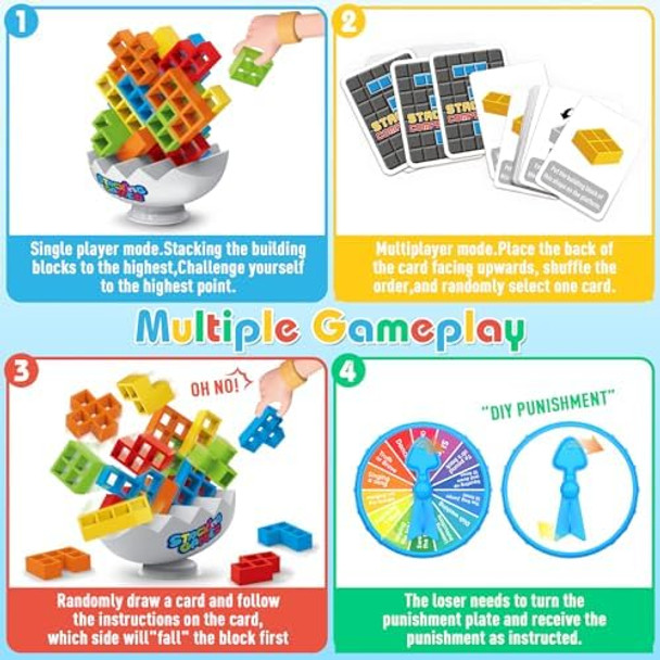 Iuuoi 70Pcs Tetra Board Game For Kids & Adults 4-8 8-12, Team Building Blocks Stacking Game, Stacking Balance Toy For Family Friend, 2 Players+ Family Games