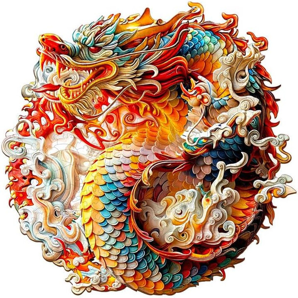 Jigfoxy Wooden Puzzles For Adults, 3D Chinese Dragon Wood Puzzles Adult, Unique Animal Shape Wooden Jigsaw Puzzles For Adults, Birthday s For Puzzle Lovers, Family (M-11.4 11.3In-200Pcs)
