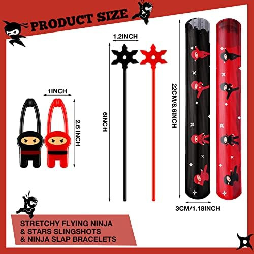 Jiuguva Jiuguva 72 Pcs Ninja Party Favors Toys Karate Birthday Party Supplies Include 24 Warrior Slap Bracelets 24 Stretchy Flying Ninjas And 24 Stars Slingshots For Samurai Party Decorations