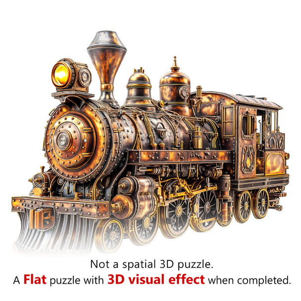 Kaayeewood Puzzles For Adults, 3D Steam Train Wooden Jigsaw Puzzle, Flat Puzzels With 3D Visual Effect, Steam Train Unique Shape Irregular Jigsaw Puzzles, Finished Puzzle Size Is 11.4 X 9.4In