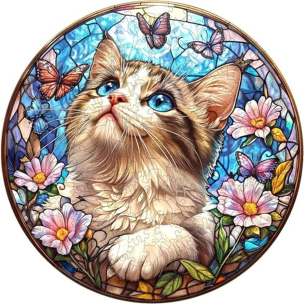 Kaayeewood Puzzles For Adults 200 Pices, Ragdoll Cat 3D Puzzles For Adults, Butterfly Ragdoll Cat Irregular Jigsaw Puzzles, Flat Puzzels With 3D Visual Effect, Finished Puzzle Size Is 11.4 X 11.4In