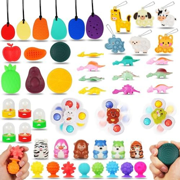 Kaiyuan Dynasty 50 Pcs Sensory Toys For Kids With Autism,Fidget Toys Sensory Stone Pack，Treasure Chest Carnival Prizes，Treasure Box Toys For Classroom Rewards，Pinata Filler