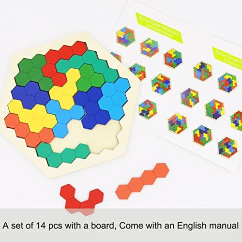 Kiouposy 2 Pack Wooden Russian Blocks Puzzle + Hexagon Puzzles For Kids & Adults, Wooden Block Puzzle Intelligence Brain Teasers Toy Logic Game Stem Educational For Children